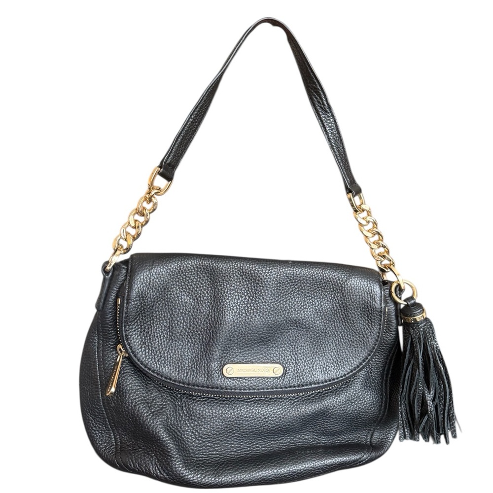 Michael Kors Black Leather Shoulder Bag with Gold Chain Strap